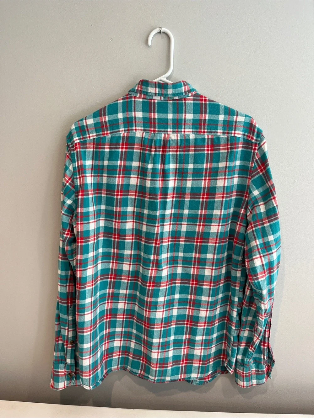 J. Crew Teal and Red Plaid Flannel Button-Down Shirt